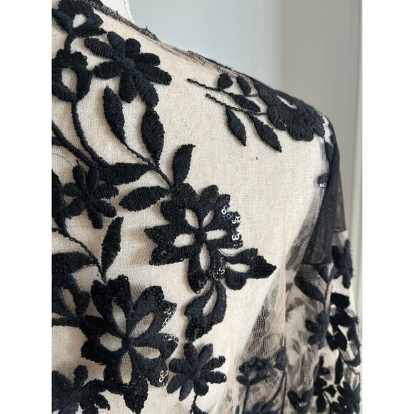 Vintage Kathy Cole Black Sheer Lace Floral Sequin Blouse Top Dark Romance 12 USA - Picture 8 of 13